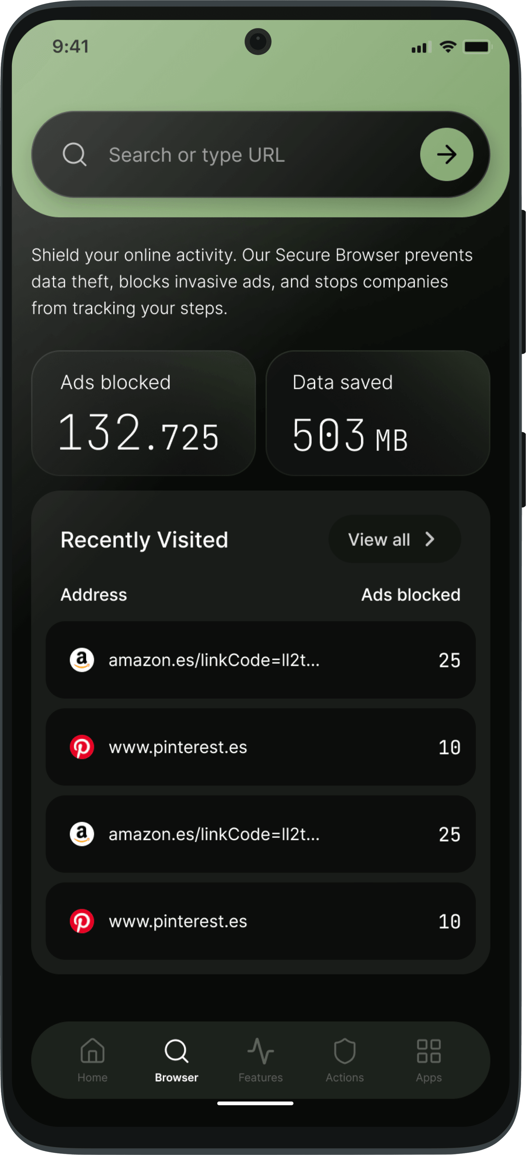 Ikusa One secure browsing screen